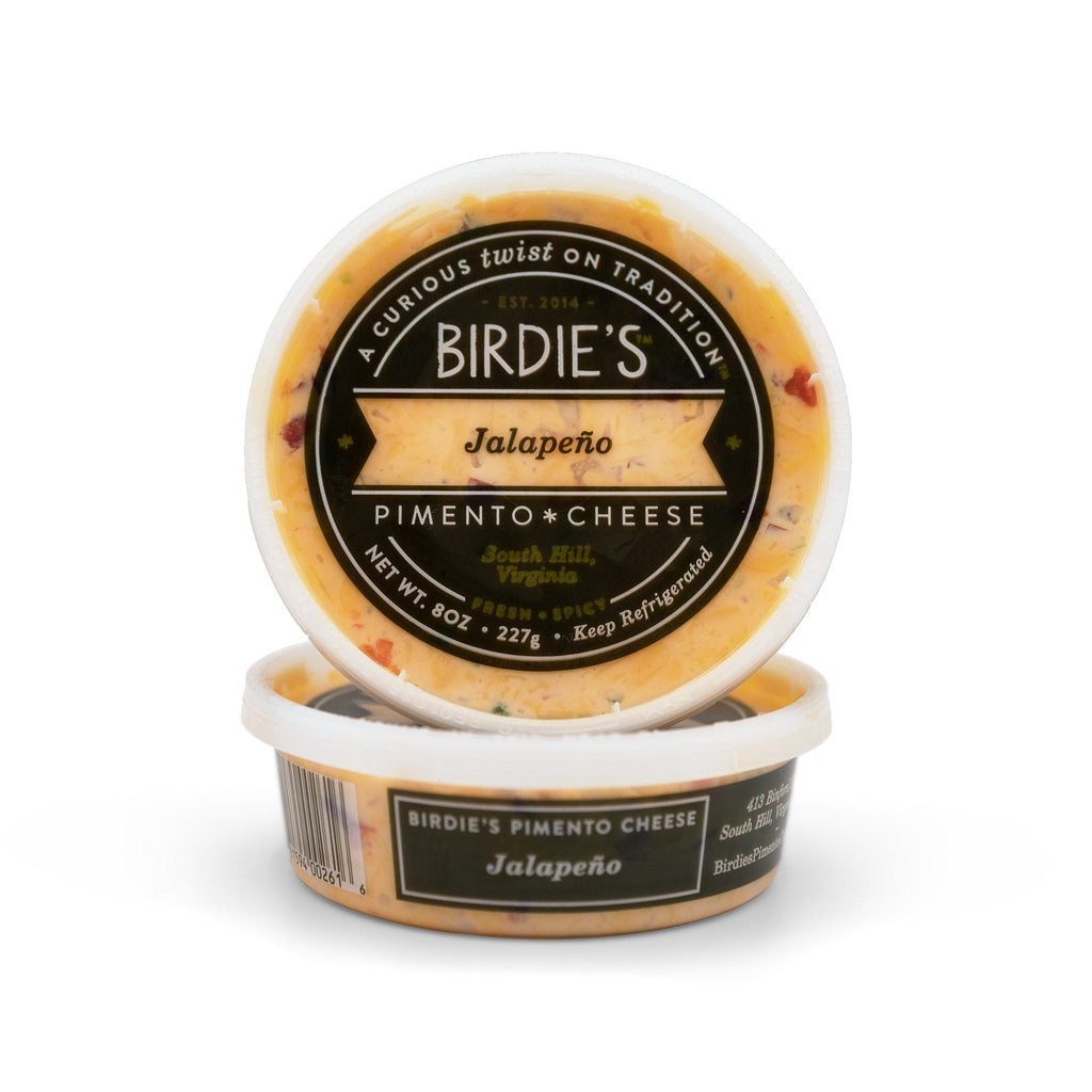 Two 8 oz tubs of Birdie's Jalapeño pimento cheese