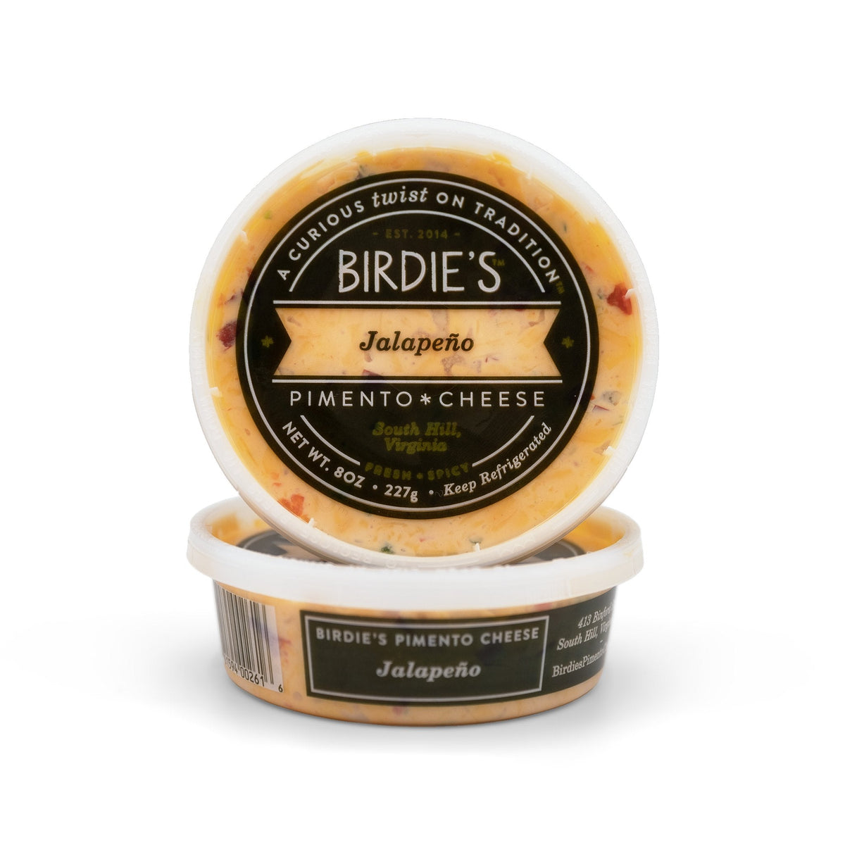 Two 8 oz tubs of Birdie's Jalapeño pimento cheese