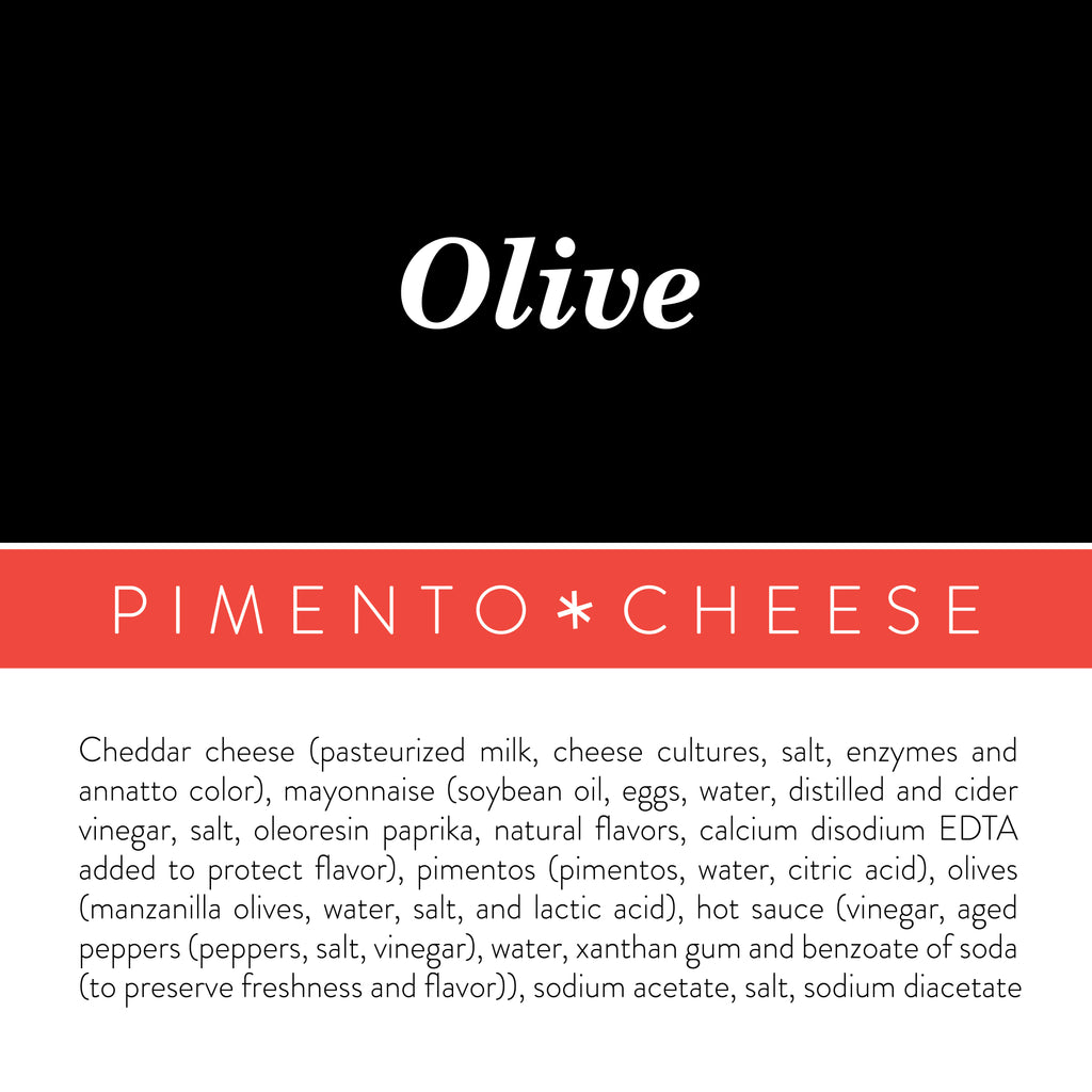 Ingredients label for Birdie's Olive pimento cheese