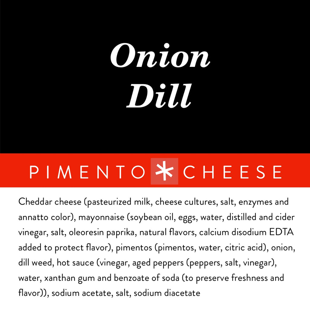 Ingredients label for Birdie's Onion Dill pimento cheese